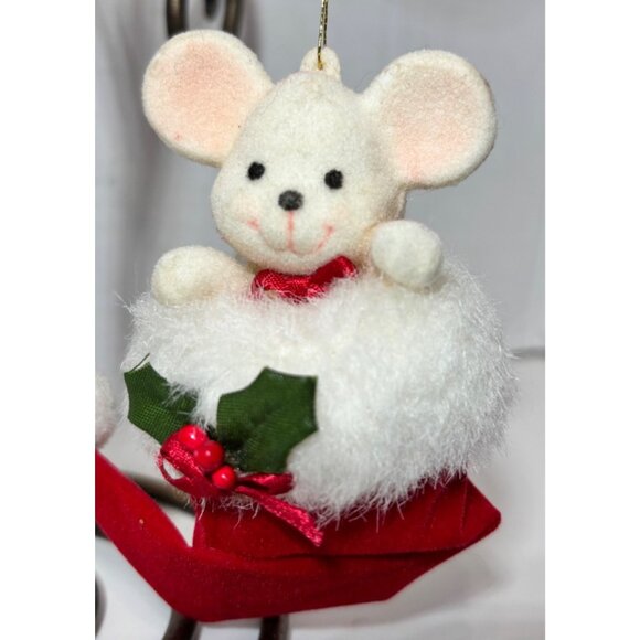 Vintage Flocked Mouse Ornament Peek-A-Boo Christmas Decor - Picture 2 of 4